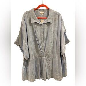 Blue Linen Blend Button Down Short Sleeve Shirt ~ Size 30/32